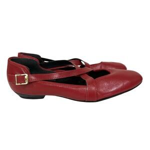Tic Tac Toes Red Leather Dance Shoes Crisscross Straps Buckles Womens 8 USA